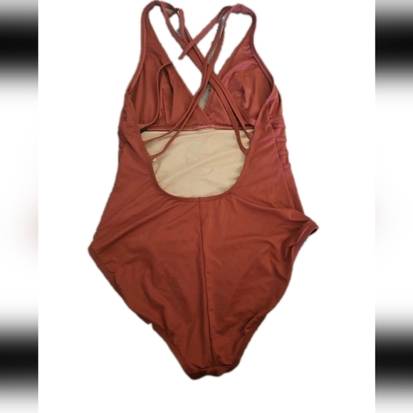 La Blanca Orange Brown Island Goddess Criss-Cross Back One-Piece Swimsuit 14 - Picture 9 of 15